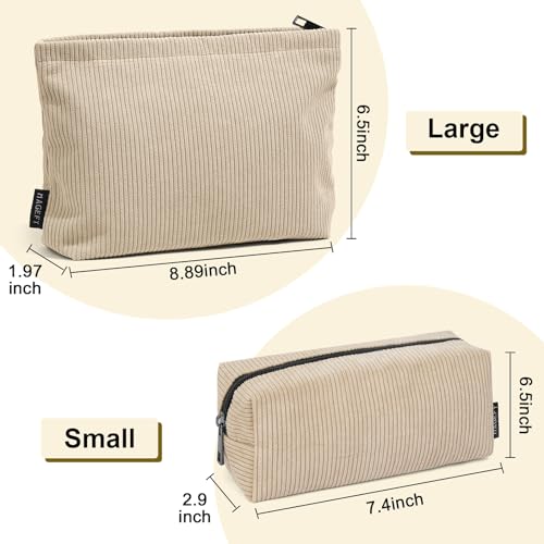 Makeup Bag MAGEFY 2 Pcs Small Cosmetic Bag Travel Makeup Pouch Corduroy Makeup Bag for Purse Portable Versatile Make up Bag for Women (Beige) - Image 3