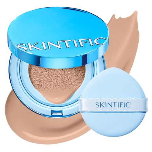 Image of SKINTIFIC Velvet Matte Cushion Foundation Blue #1CN Cool Vanilla | Full coverage matte finish, one-swipe flawless, oil control, long-lasting pore-blurring pressed powder for oily skin.