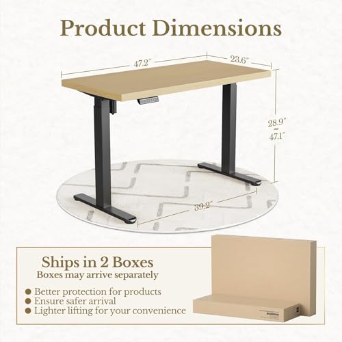 Image of ErGear Height Adjustable Electric Standing Desk, 47.2 x 23.6 Inches Sit Stand up Desk with 1.18 inch Thickness Whole-Piece Desktop, Memory Computer Home Office Desk (Natural Wavy)