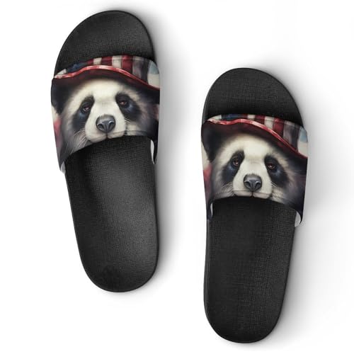 Panda Patriotic U.S. Flag Non Slip Slides Sandals for Women Men Quick Drying Shower Shoes for Bathroom Pool Beach