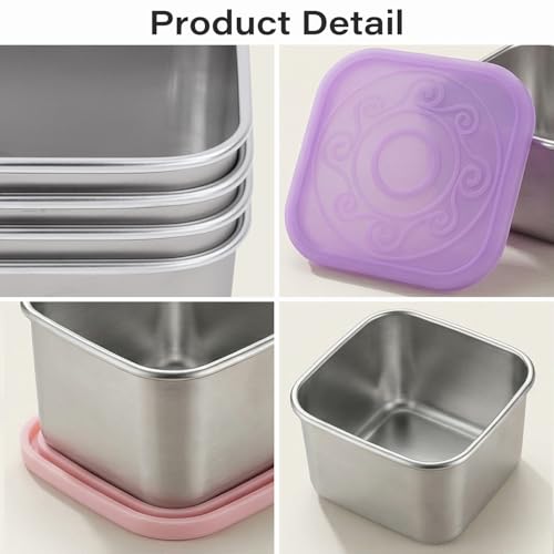 Image of 4 Pack Stainless Steel Snack Containers, 6oz Snack Box with Silicone Lids,Stackable Portable Small Food Storage Container for Picnic,Travel,School,Office,and Daycare
