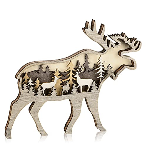 Image of Honoson Forest Animal Rustic Wall Art - Wooden Farmhouse Wall Decoration - Wooden Animal Decor - Brown, Deer Style