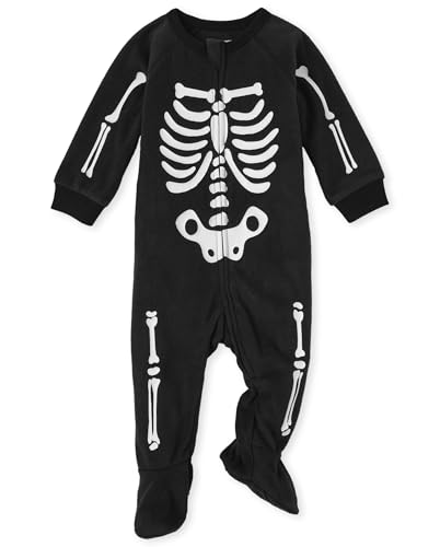 The Children's Place Baby Toddler One Piece Family Matching, Holiday Pajama Sets, Fleece, Halloween Skeleton, 0-3 Months