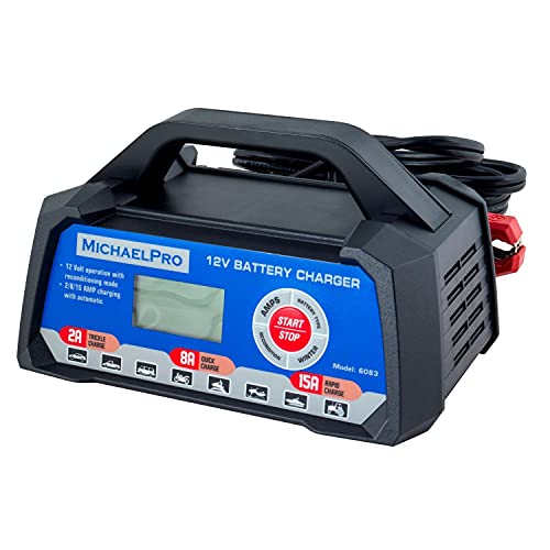 MichaelPro Automotive Smart Battery Charger - 12V 2/8/15A Automatic Trickle Quick Rapid Charging & Maintainer for Auto Car with Safety Protection and Winter Mode