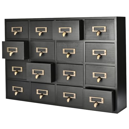 Flexzion Armadietto da farmacia con cassetti, 16 cassetti vintage da farmacia, organizer da scrivania per casa e ufficio, in legno, da tavolo, biblioteca, catalogo, armadietto per gioielli, trucchi e