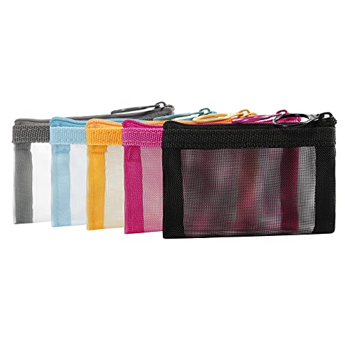 Patu Mini Zipper Mesh Bags, 3" x 4", Size XS / A8, 5 Pieces, Keychain Pouch Key Holder, Coin Purse, Clear Travel Kit Small Item Cosmetic Organizer, Assorted Colors