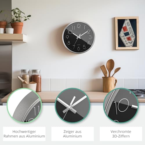 Mebus Wall Clock, Plastic Aluminium, Silver/Black, 30 cm - Image 4