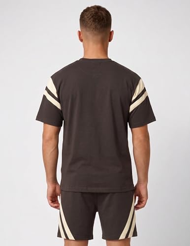 Image of CHKOKKO Men's Co-Ord Set Premium Cotton Blend Oversized T-Shirt & Shorts Cord Set with Side Pockets Round Neck Half Sleeves Solid with Contrasting Stripes Summer or Casual Wear