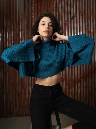 Image of High Star Women Acrylic Knitted Boxy Fit Turtle Neck Full Sleeves Sweaters 52