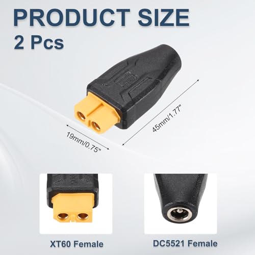 MECCANIXITY 2 Pack Adaptador XT60 Hembra a DC5521 Hembra miniatura 2