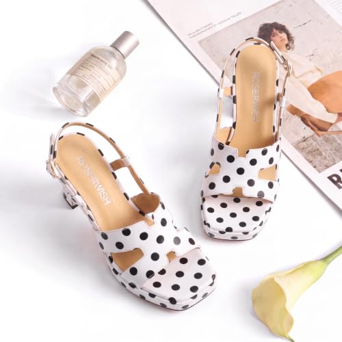 Image of ROSERWISH Heels for Women Chunky Block Platform High Heels Square Open Toe Strappy Heel Sandals Wedding Party Prom Fashion Slingback Dress Pump Sandals Shoes
