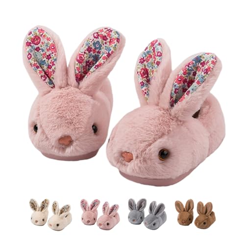 prechentty Kids Slippers Girls Boys Bunny Slippers Warm House Plush Fuzzy Indoor Slippers Non-Slip Pink Size 4.5/5.5 UK