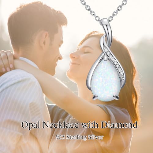 Opal Pendant Necklace with Genuine Diamond 925 Sterling Silver Teardrop Opal Necklace for Birthday Valentine's Day3