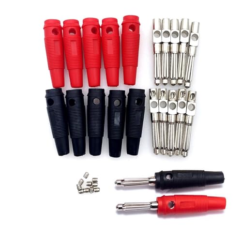 JZK 10 Conectores Electricos Banana de 4 mm, 32 A, Conector Banana de Alta Corriente, Sin Soldadura, Conector Apilable, Adaptador de Cable de Altavoz, Aislado con Revestimiento de Seguridad