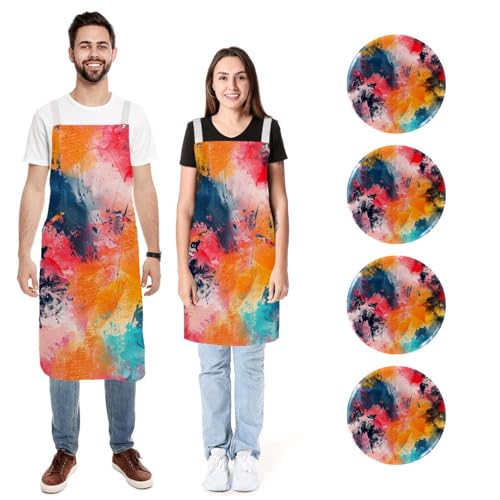 Tabliers de cuisine en lin pour homme et femme, le style Art Color Smudge pour vos ateliers