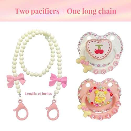 Image of 2 Pack Adult Sized Pacifier for Anxiety Cute Shaped Big Sized Pacifier with Long Chain