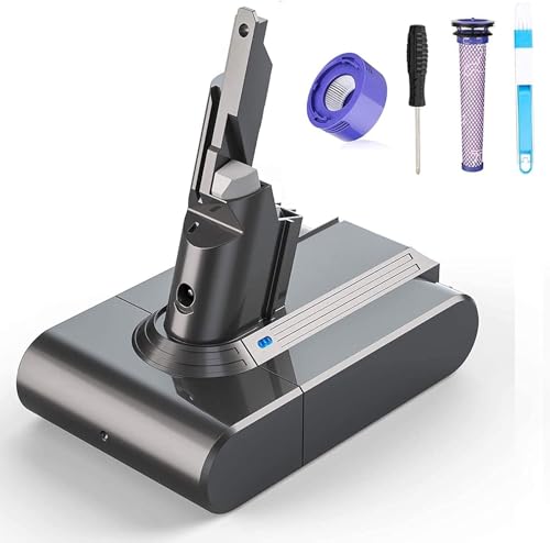 FLYLINKTECH Batteria di Ricambio per Dyson V7 SV11, 6000mAh Li-ion con 2 Filtri – Compatibile con V7 Animal, Motorhead, Trigger, Car+Boat, Fluffy, Absolute