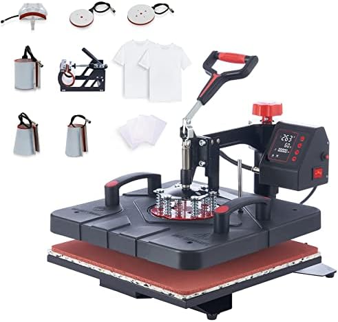 CREWORKS Heat Press Machine, 15x15 Inch T Shirt Transfer Press with 8in1 Plate Cap Mug Set, 360 Swing Away Sublimation Heat Press for Hats T Shirts Vinyl Mugs Cups Shoes for Home & Commercial Use