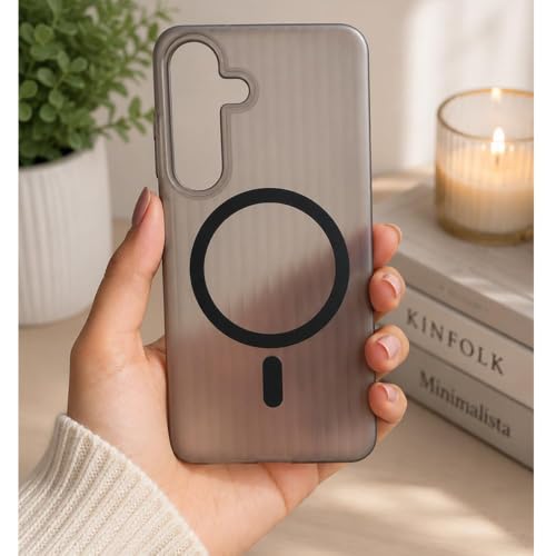 Image of MagPro Stripe case for S25 Black Frosted Transparent PC Hard Back Cover Camera & Body Protection|Anti Shock,Scratch Resistant Wireless Charging Compatible