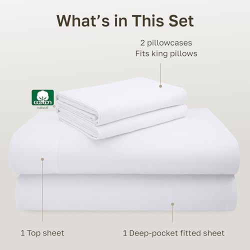 Image of California Design Den Deep Pocket King Sheets Set - Luxury 600 Thread Count Sateen, 100% Cotton Sheets with All Around Elastic for a Snug Fit, Hotel Quality Bedding Set - White