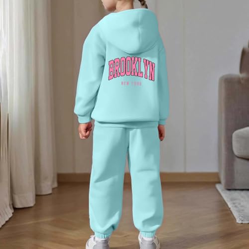 Girls Jogger Set - 2 Piece Brooklyn Letter Print Graphic Pullover Hoodie Sweatshirt and Sweatpants Sweatsuit Outfits 2-13T3
