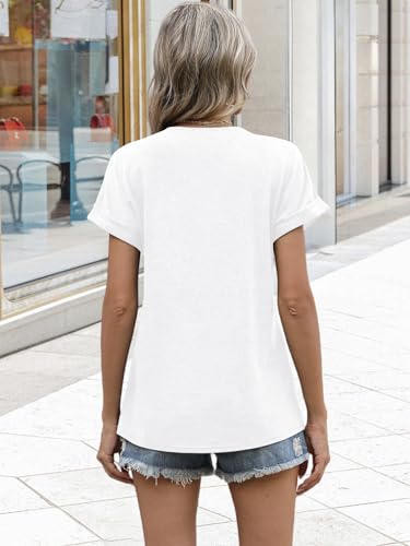 Image of EyMuse Womens Short Sleeve Henley Tops Fashion Casual V Neck Summer Tshirt | Summer Button Up Top Fashion Soft Basic Tees Blouses Spring Comfortable Classic Clothing Resort Wear for Women 2026
