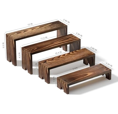 YUZUKYAUY Large 2 Set Stackable Wooden Cupcake Stand Tiered Riser Display Stands for Vendor Events Vendor Booth Display Items Farmhouse Decor Wood Dessert Table Display Set (Dark Brown, 2Pack) by YUZUKYAUY - Used condition - Image 2