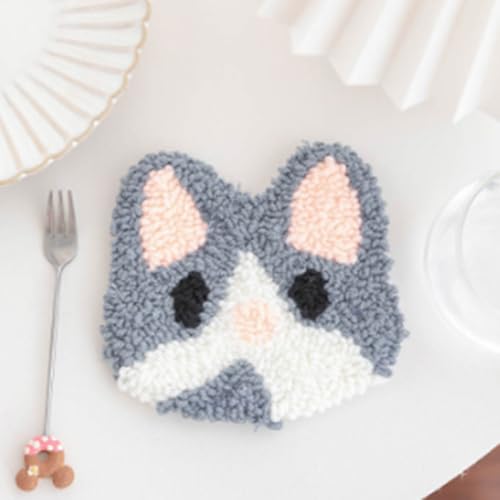 Image of Huacan Love Punch Needle Coaster Kit, 2PCS Punch Needle Embroidery Craft Kit (Animal)