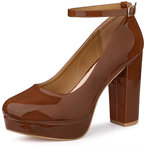 Allegra K Women's Platform Ankle Strap Chunky Heel Mary Janes Pumps