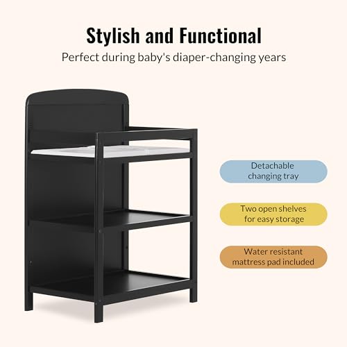 Image of Dream On Me Anna 3-in-1 Convertible Full-Size Baby Crib & Changer with Storage in Black, GreenGuard Gold & BSA, Pinewood, Converts to Day & Toddler Bed, 3 Mattress Heights, 1″ Changing Pad