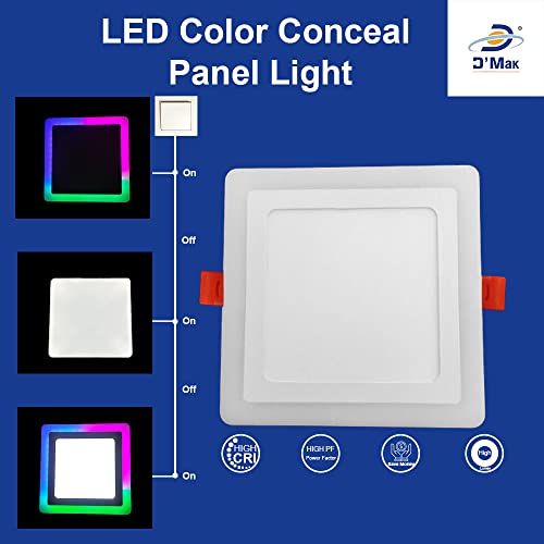 Image of D'Mak 15 Watt Square Concealed Dual LED Panel Light Downlight AC 100-265V (Pink, Green, Blue, Pack of 02)