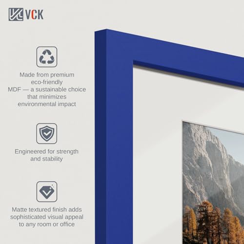Image of VCK 5x7 Picture Frame 2 Pack, Blue Wood, 4x6 Mat, Glass, for Photo Print