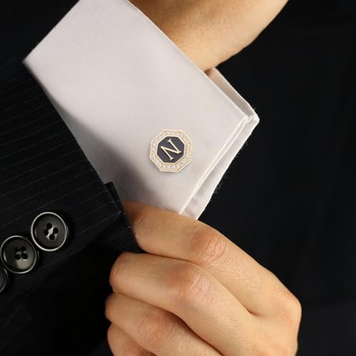 Mancuernillas para hombre con diseño de letras y piedras miniatura 7