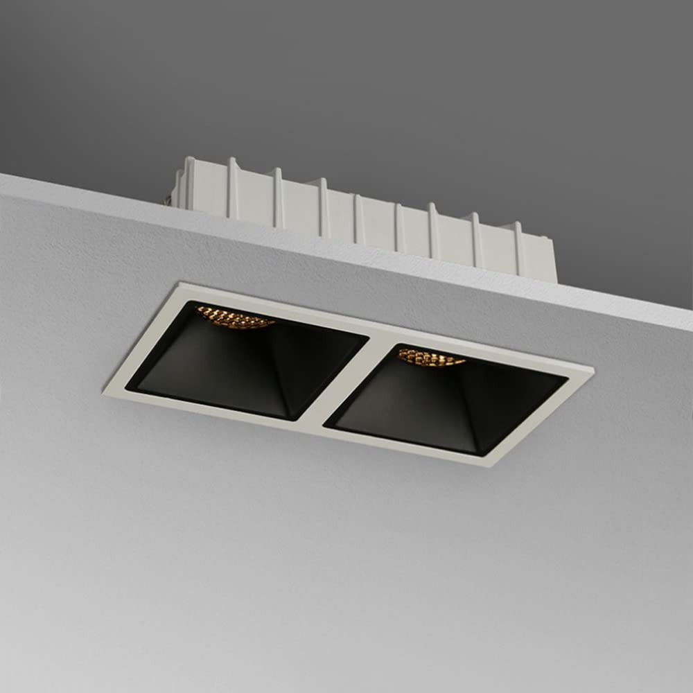 Kwadratowy reflektor sufitowy LED do zabudowy (2 sztuki), aluminiowa obudowa, reflektor kierunkowy, lampa akcentująca do salonu i korytarza, kolor czarny, 5000 K