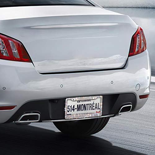 XCLPF Bling License Plate Frame for Women, Sparkly Stainless Steel License Plate Frames| Over 1000 pcs 14 Facets Bedazzled Clear Glass Diamond Rhinestone Crystals w/Free Glitter White Diamond