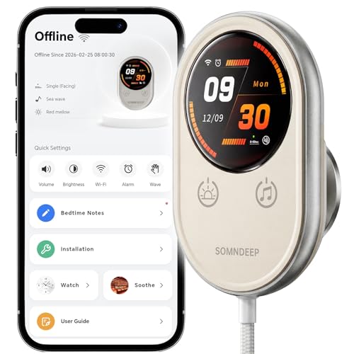 SOMNDEEP Contactless Health Monitor, Bedside Heart Rate & Breathing Monitor, Millimeter-Wave Radar, Precise Data, Medication Tracking, APP Sharing for Seniors or Patients with Chronic Diseases at Home