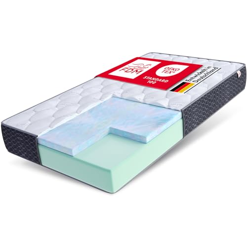 FDM Tempo Matratze 100x200 cm Kaltschaum Höhe 30 cm Härtegrad H4 Visco HR-Schaum Öko-Tex Allergikergeeignet Silver Bezug