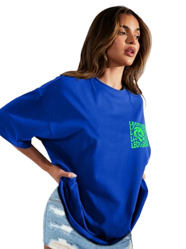Image of LEOTUDE Cottonblend Oversized Half Sleeve Colorful Printed Combo T-Shirts for Women (Pack of 2)