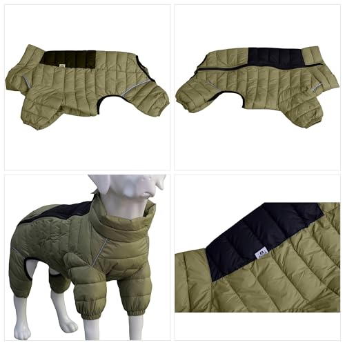 Hundemantel, warme Hundejacke, 4 Beine bedeckt, wasserdicht, Winddicht, reflektierende, warme Hundeweste, Hundeschneejacke für kleine, mittlere und große Hunde.Olive Green M