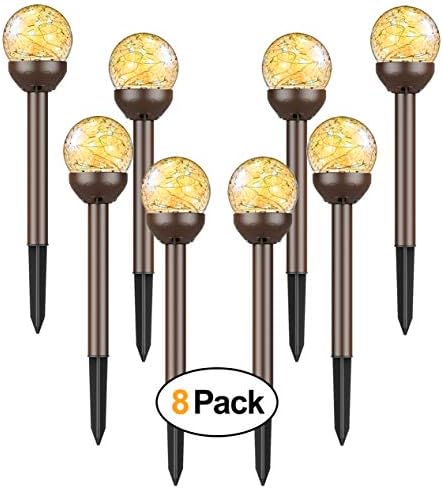 Solar Lights Outdoor, WOWLEO Cracked Glass Ball LED Outdoor Patio Lights, Landscape/Pathway Lights for Path, Patio, Weather Resistant Solar Garden Lights, Landscape Yard Lights Outdoor - 8 Packs
