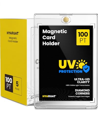 HYARUAT 100pt Magnetic Card Holders for Trading Cards - 5 Pack White Clear One Touch Hard Cases with Stronger Magnet UV Protection