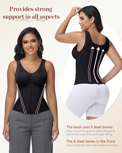Image of SHAPSHE Corset Waist Trainer Vest for Women Tummy Control Faja with Bra | Double Compression, 3 Adjustable Straps, 13 Steel Bones Support, 75% Nylon 25% Spandex Breathable, for Workout, Postpartum
