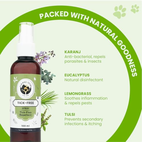 Image of FUR BALL STORY Herbal Tick & Flea Spray for Dogs | Anti Tick & Flea Pet Spray | Helps Repel Ticks & Fleas, Soothe Itchy Skin & Freshen Coat | Eucalyptus, Tulsi & Lemongrass | 100ml