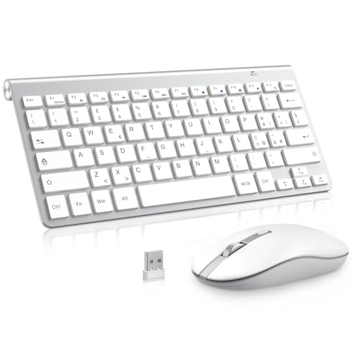 Tastiera e mouse Wireless, PINKCAT 2.4G Set di tastiera ultrasottile e mouse ergonomico silenzioso con 12 tasti di scelta rapida multimediali per computer, PC, laptop, desktop (Argento)