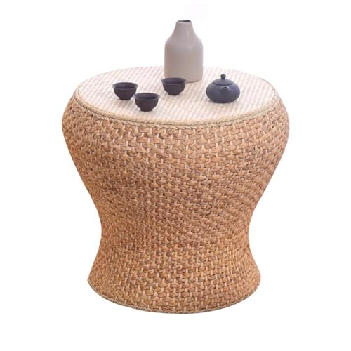 Table d'appoint ronde en fibre naturelle rotin et bambou