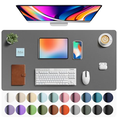 Image of Aothia Faux Leather Desk Mat - Large Mouse Pad, Non-Slip PU Leather Blotter, Waterproof Writing Surface for Office and Home (Grey, 40 inch x 24 inch)