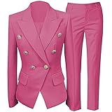Women's Suits 2 Piece Office Ladies Blazer Business Suit Women's Workwear Jacket and Pants Fuschia 12