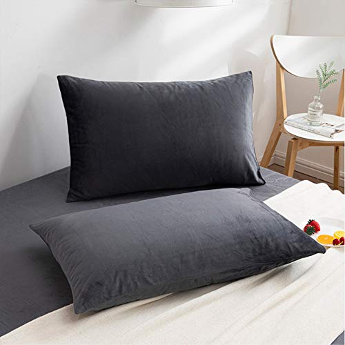 Image of NTBAY 2 Pack Zippered Velvet King Pillowcases, Super Soft and Cozy Luxury Fuzzy Flannel Pillow Cases with Zipper, 20x36 Inches, Charcoal Grey