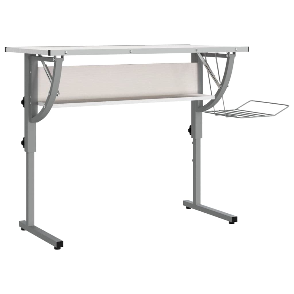 Scrivania,Supporto per stampante,Piccola postazione di lavoro in casa,Scrivania per computer in stile moderno,Scrivania Bianca Grigia 110x53x(58-87) cm Multistrato e Acciaio