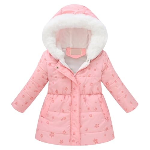 Générique Doudoune Enfant Fille Manteau Chaud Hiver à Fleurs Veste à Capuche Fourrure Parka Longue Manteaux Imperméable Filles Vêtement pour 4-12 Ans...